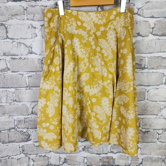 Vintage Sears Cherokee Paisley Cotton A Line Skirt Midi Goldenrod Yellow Size 12 - Picture 4 of 14